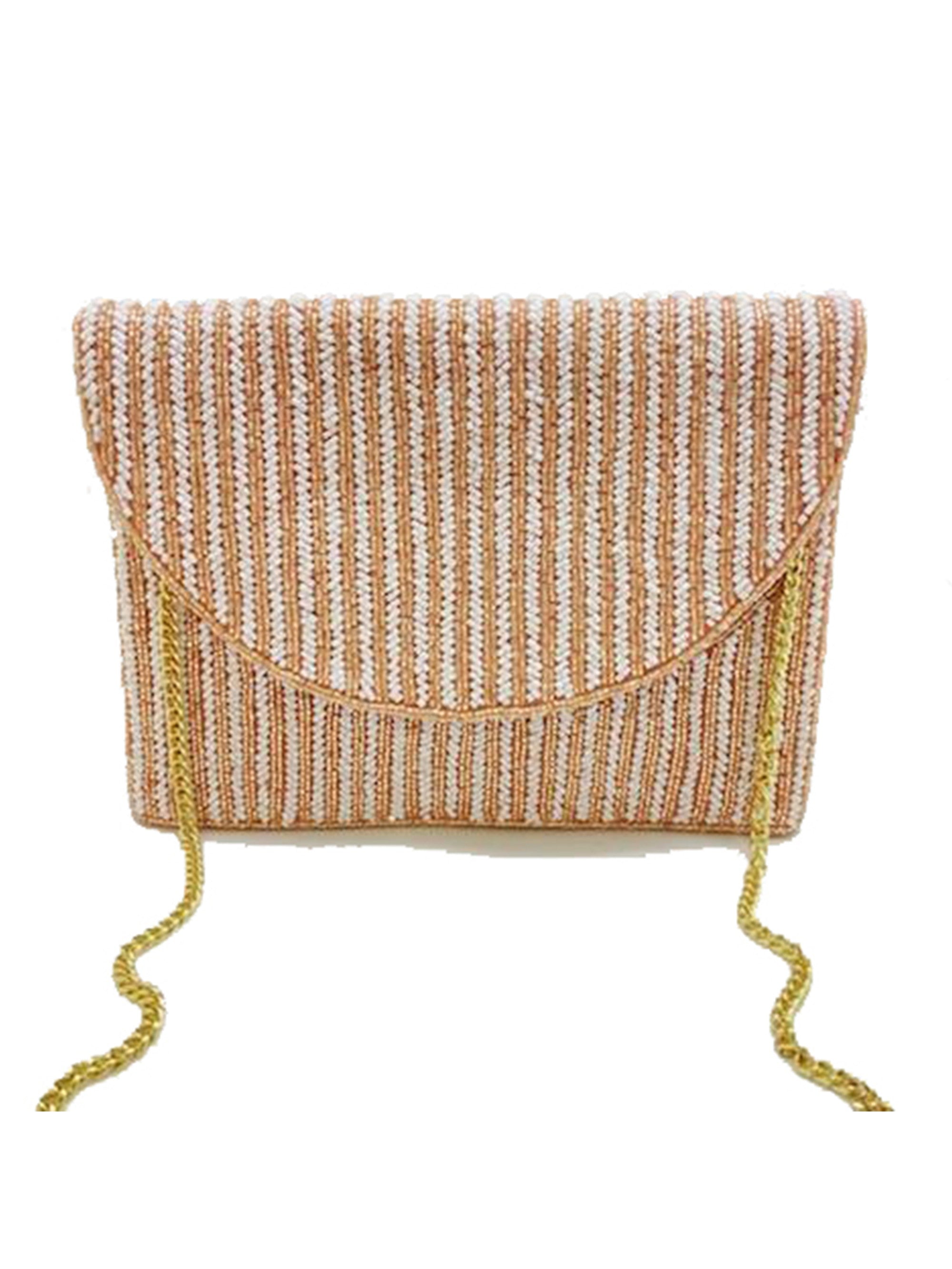 Pink & White Striped Beaded Clutch
