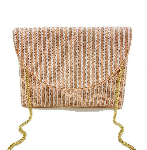 Pink & White Striped Beaded Clutch