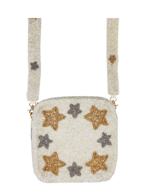 3 Toned Silver Stars Beaded Box With Star Strap