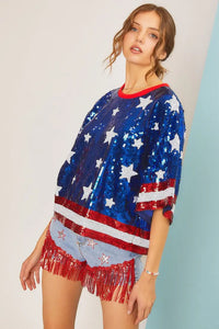 Patriotic Sequin Top - Blue