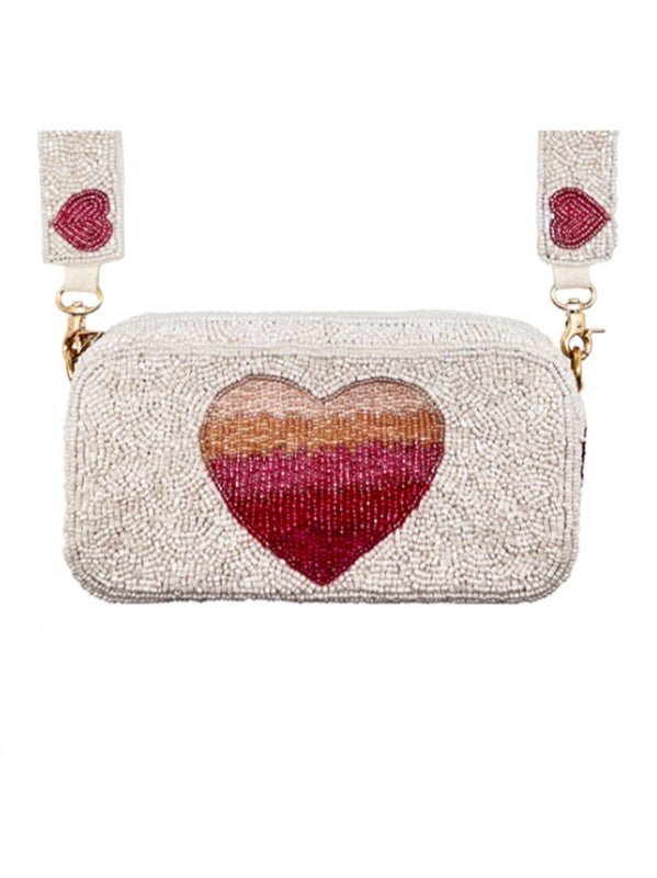 Pink Ombre Heart Beaded Camera Bag