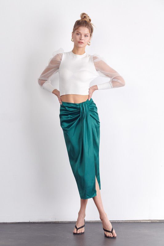 【PORTERNA】Zua Wrap Mid-Length Skirt GALENA Black linen wrap around midi skirt with an detachable