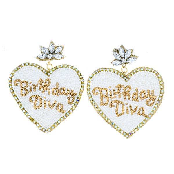 Birthday Diva Beaded Earrings - White