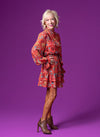 ONE LEFT!!!!  High Neck Smocked And Pleated Long Sleeve Dress-  Rust