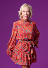 ONE LEFT!!!!  High Neck Smocked And Pleated Long Sleeve Dress-  Rust