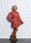 ONE LEFT!!!!  High Neck Smocked And Pleated Long Sleeve Dress-  Rust
