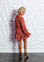 ONE LEFT!!!!  High Neck Smocked And Pleated Long Sleeve Dress-  Rust