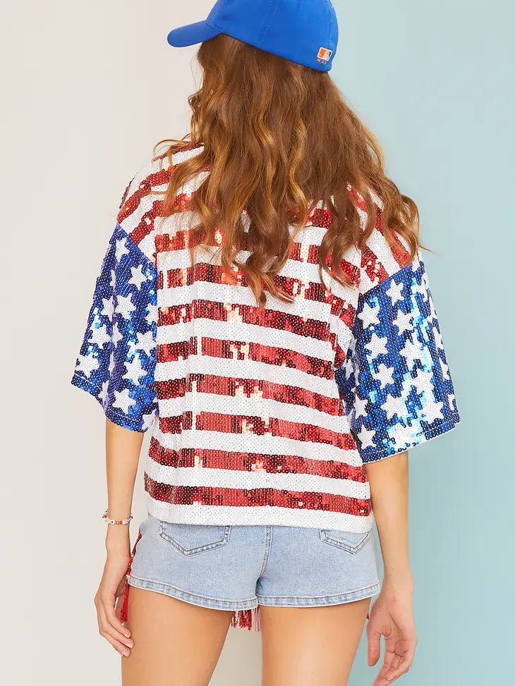 Patriotic Sequin Top - Striped