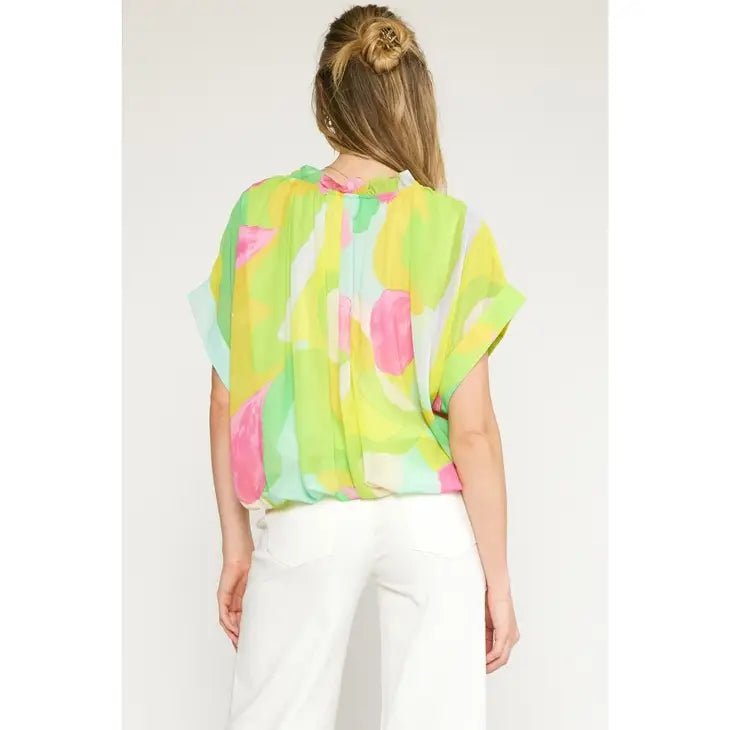 Chartreuse V-Neck Blouse