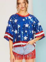 Patriotic Sequin Top - Blue