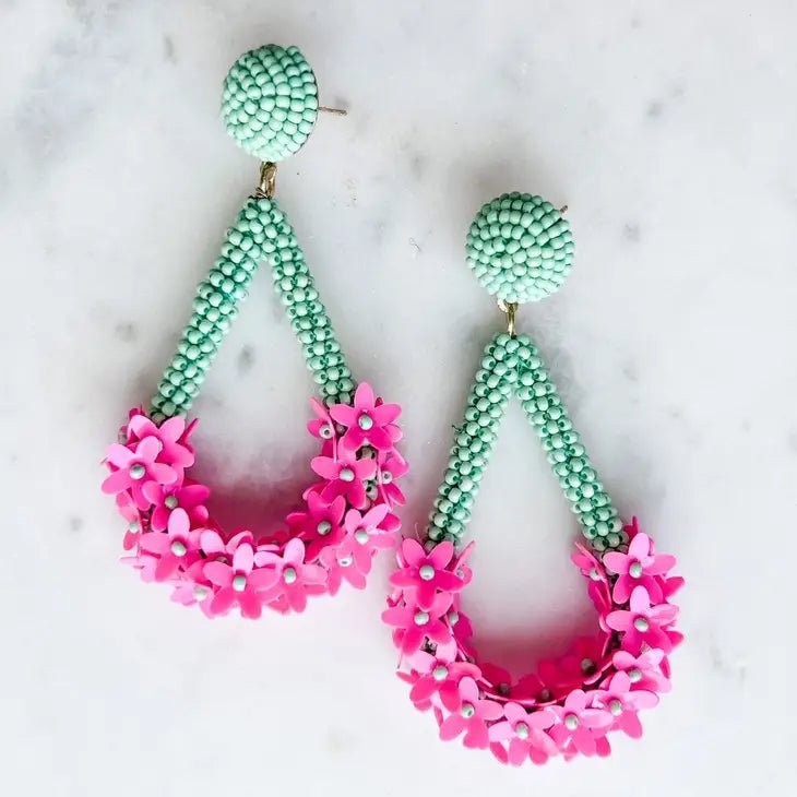Floral Teardrop Earrings - Mint