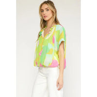 Chartreuse V-Neck Blouse