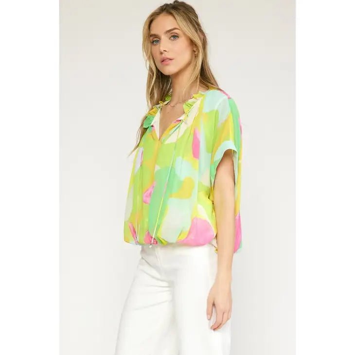 Chartreuse V-Neck Blouse