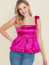 Satin Square Neck Tie Top Baby Doll Tank