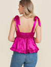 Satin Square Neck Tie Top Baby Doll Tank