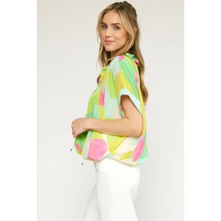 Chartreuse V-Neck Blouse