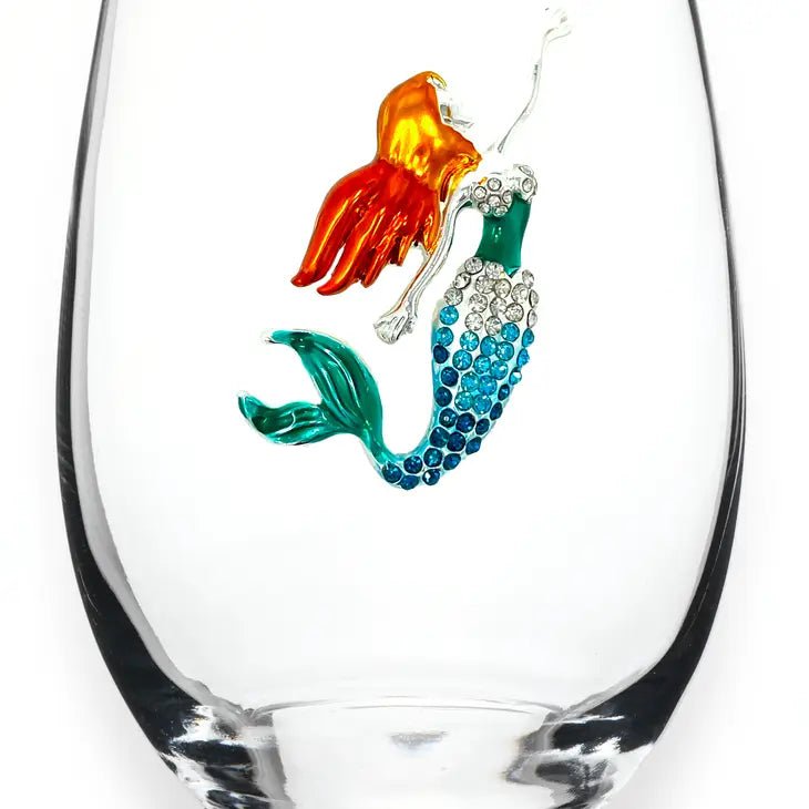 Jeweled Stemless Wine Glass - Mermaid