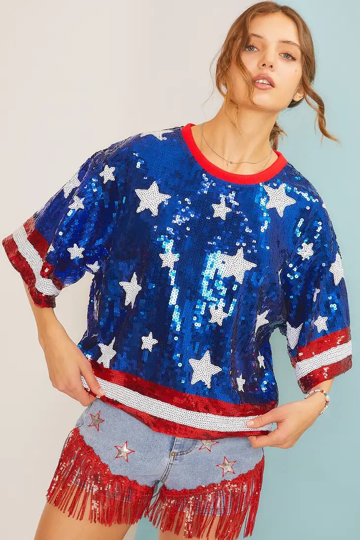 Patriotic Sequin Top - Blue