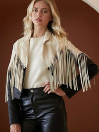 Cropped Fringe Jacket - Beige