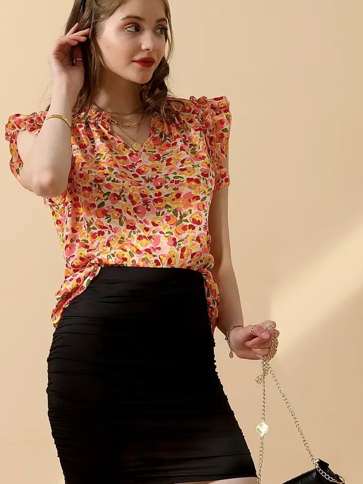 Floral Ruffle Sleeve Blouse