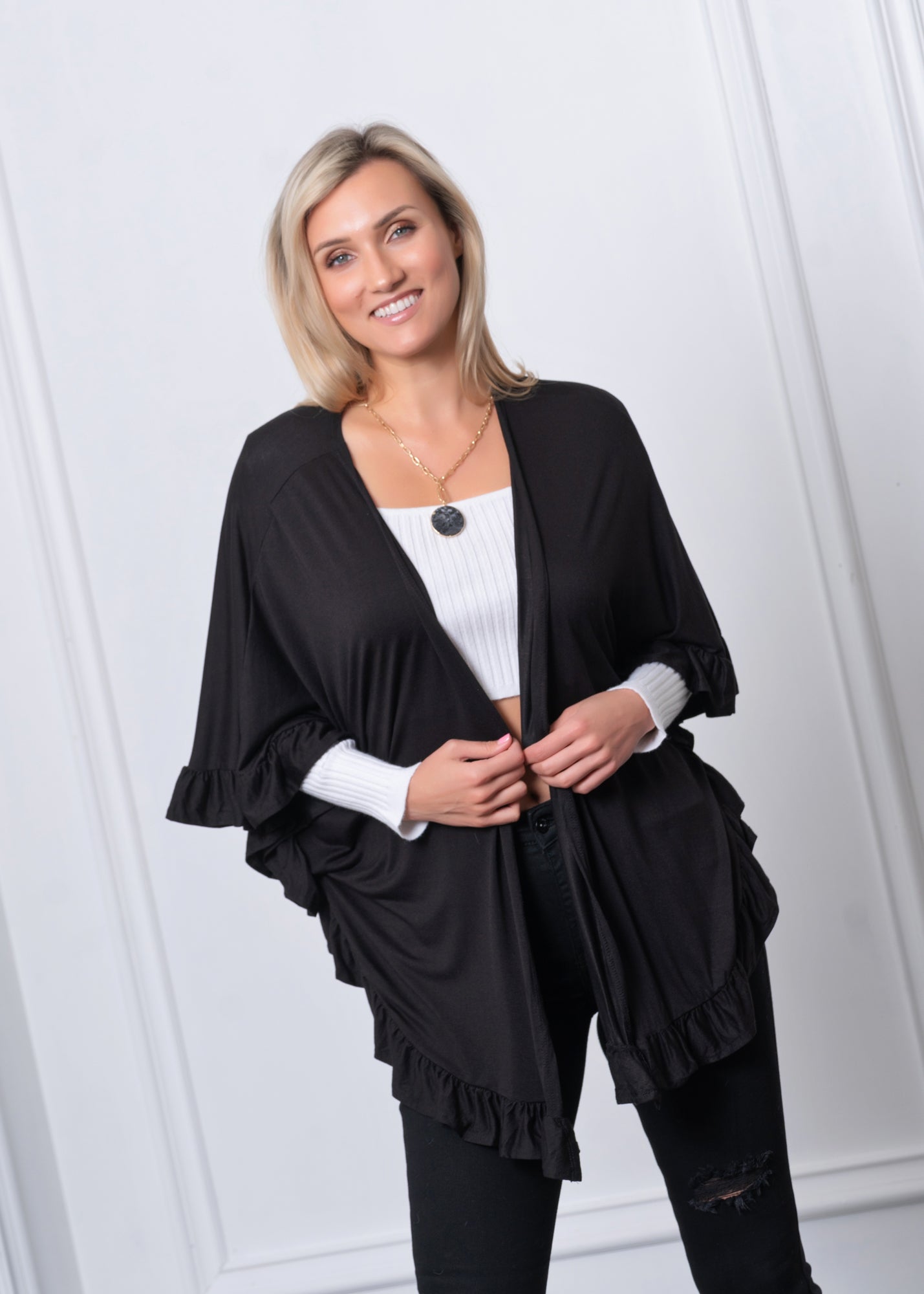 Everyday Cardigan Lightweight Knit Wrap - Black and Burgundy