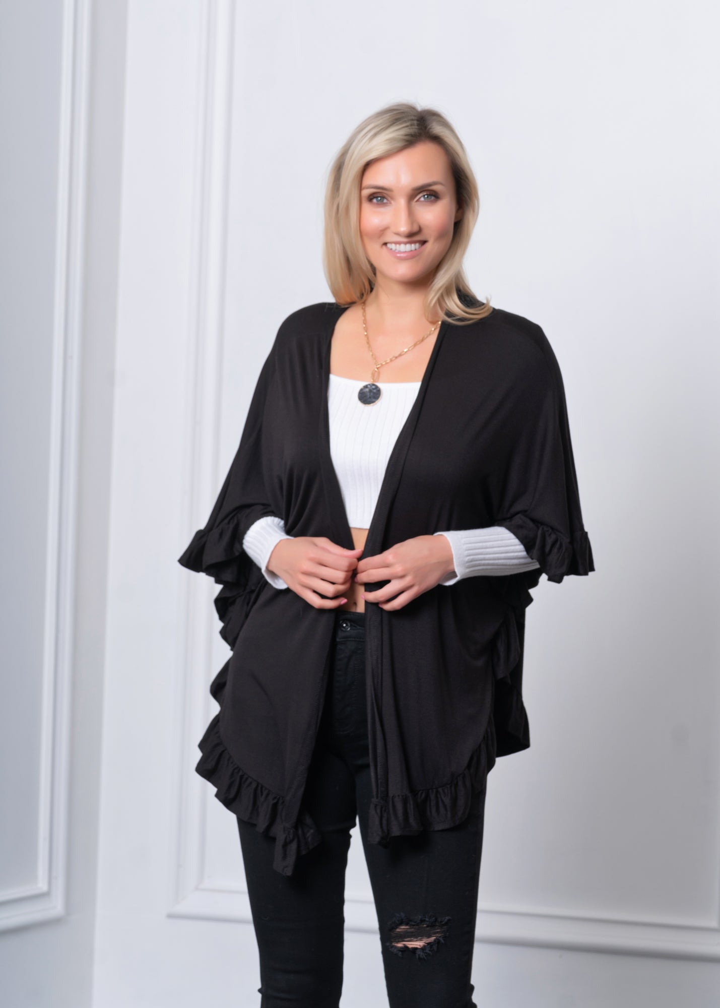 Everyday Cardigan Lightweight Knit Wrap - Black and Burgundy