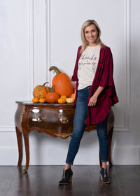 Everyday Cardigan Lightweight Knit Wrap - Black and Burgundy