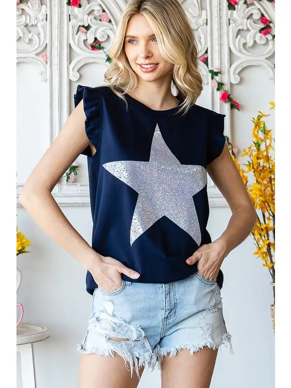 Sequin Star Ruffle Top