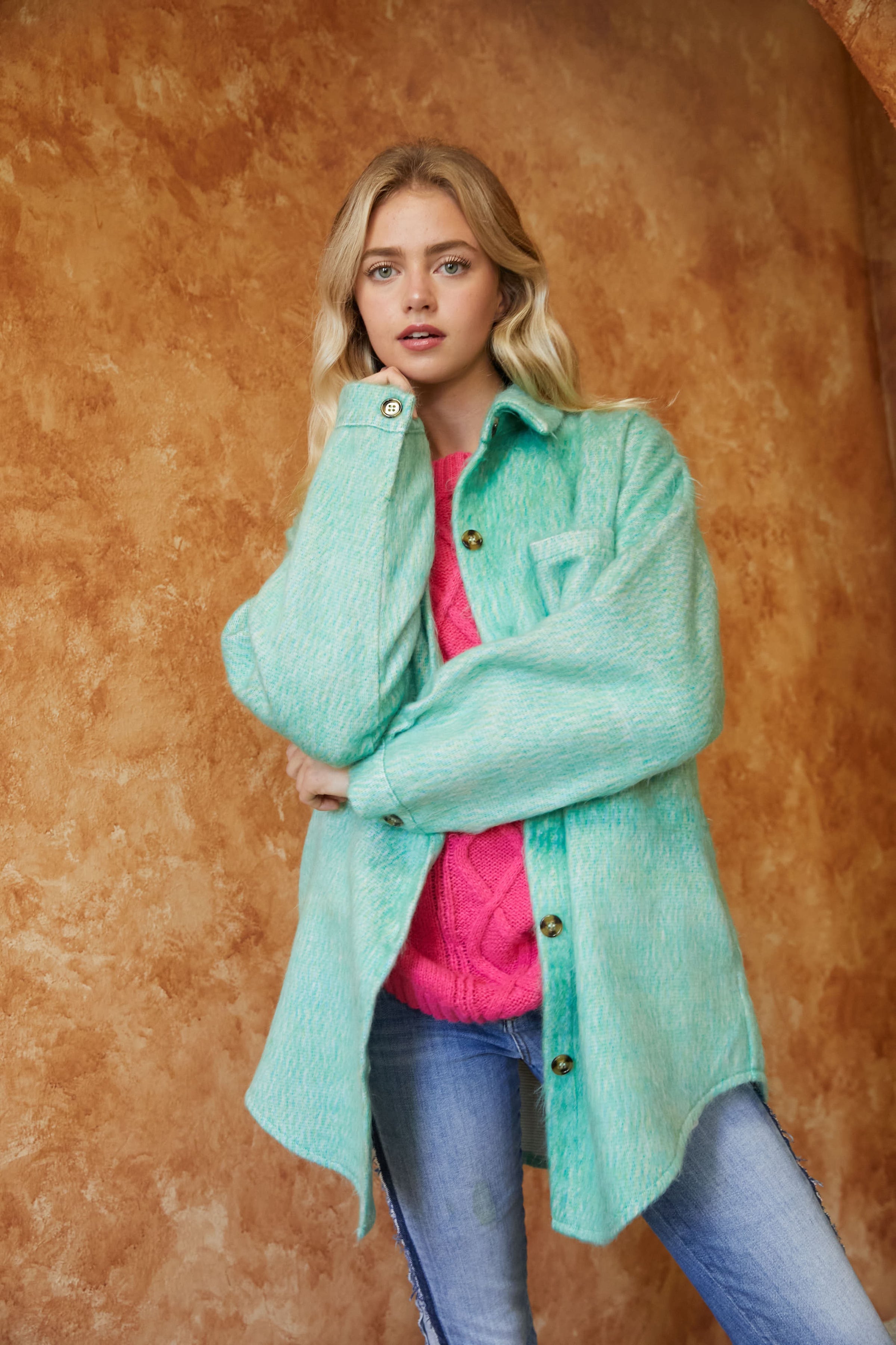 The Classic Cozy Shacket - Mint
