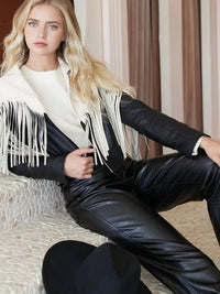 Cropped Fringe Jacket - Beige