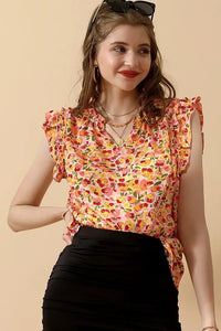 Floral Ruffle Sleeve Blouse