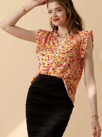 Floral Ruffle Sleeve Blouse