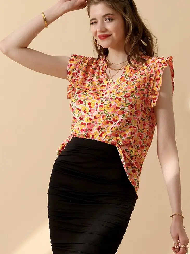 Floral Ruffle Sleeve Blouse