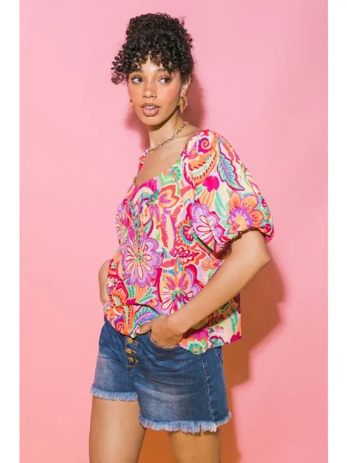 Floral Puff Sleeve Blouse