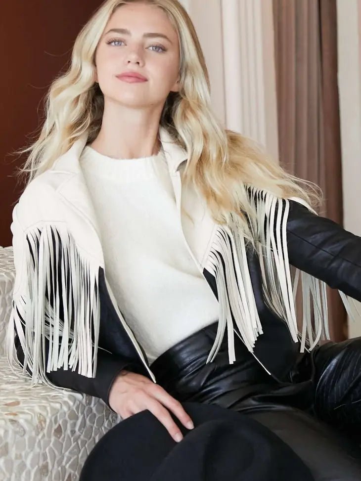 Cropped Fringe Jacket - Beige