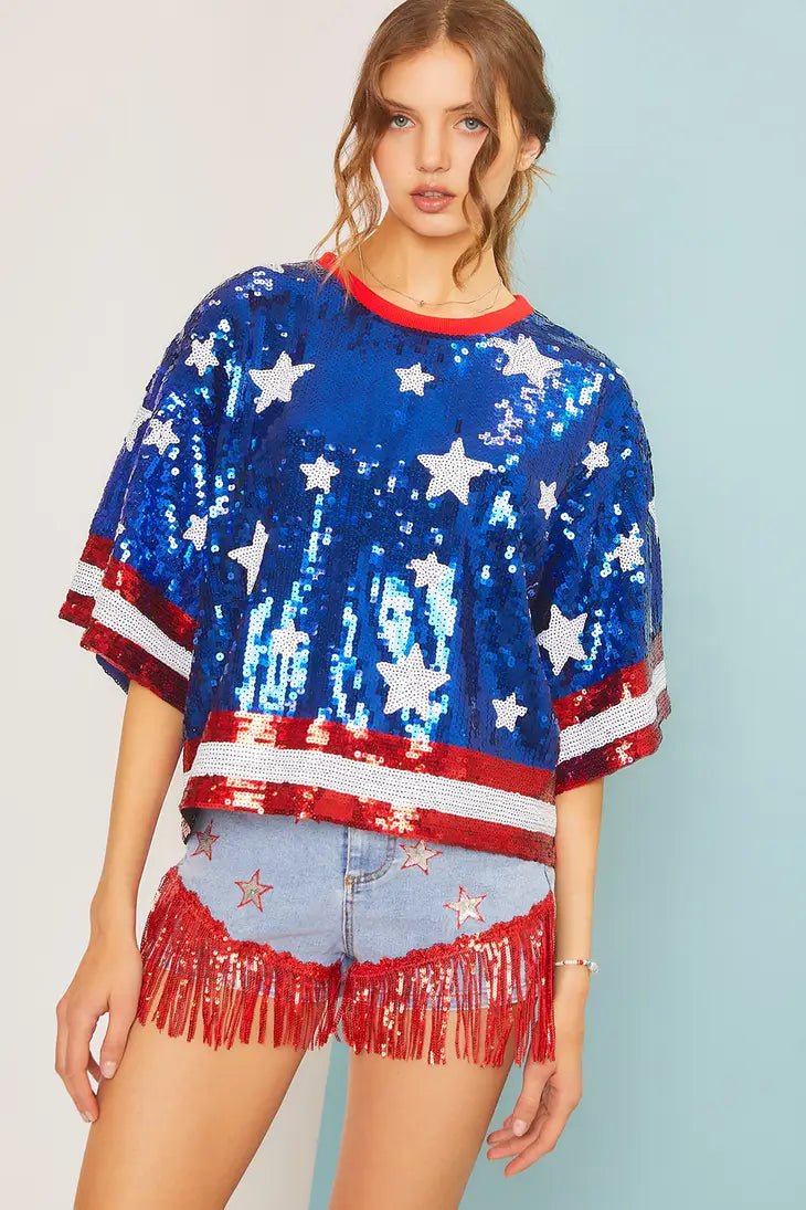 Patriotic Sequin Top - Blue