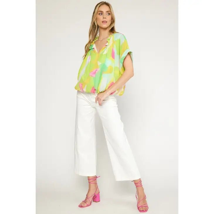 Chartreuse V-Neck Blouse