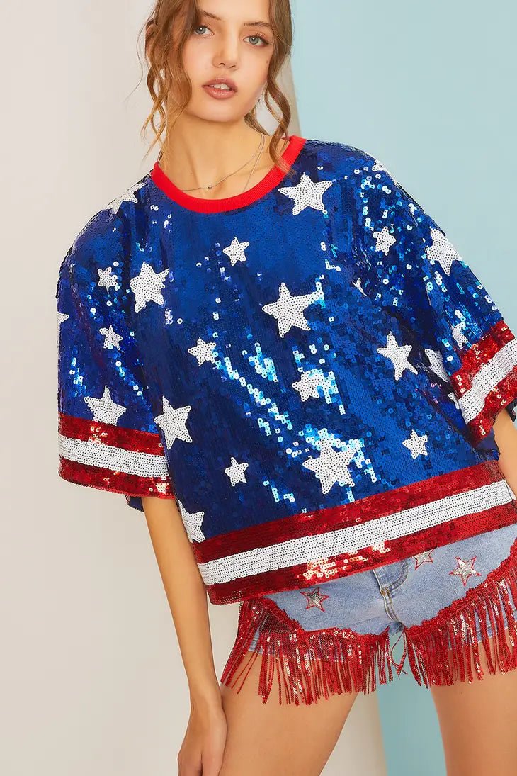 Patriotic Sequin Top - Blue