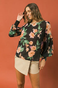 Floral Lantern Sleeve Blouse