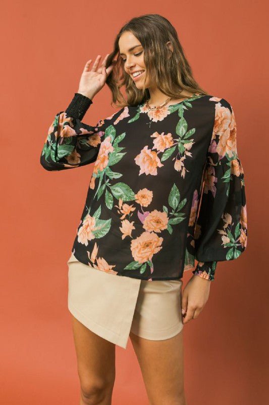 Floral Lantern Sleeve Blouse