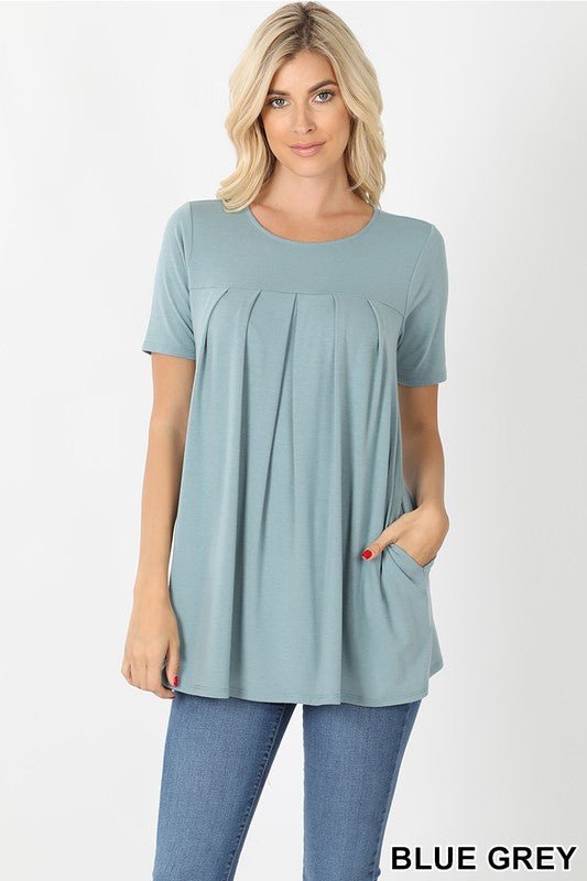 Pleated Short Sleeve Blouse