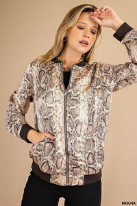 Snake Print Bomber Jacket