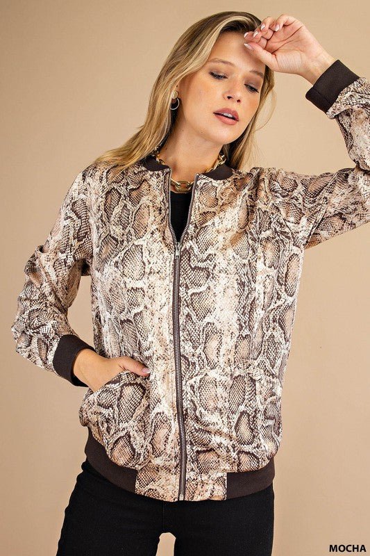 Snake Print Bomber Jacket