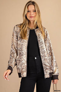 Snake Print Bomber Jacket