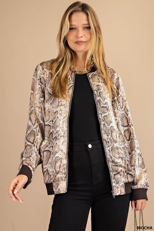 Snake Print Bomber Jacket