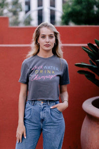 Save Water Drink Champagne Crop Tee - White