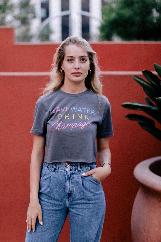 Save Water Drink Champagne Crop Tee - White