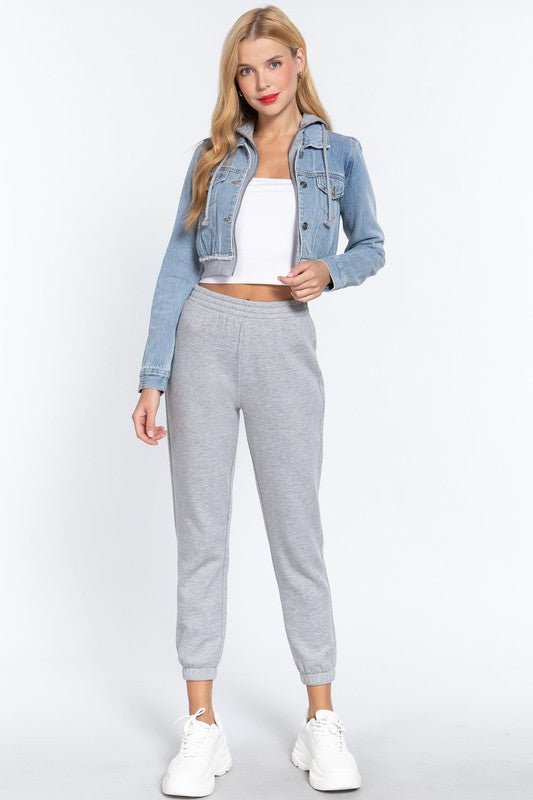 Cropped Denim Hoodie