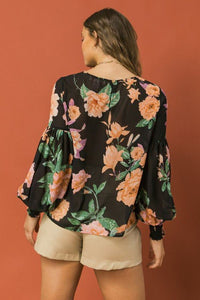 Floral Lantern Sleeve Blouse