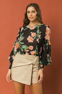 Floral Lantern Sleeve Blouse
